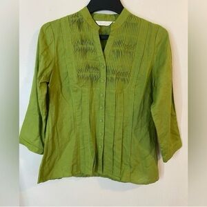 Tweeds Linen cotton blend Olive Button-Up Blouse